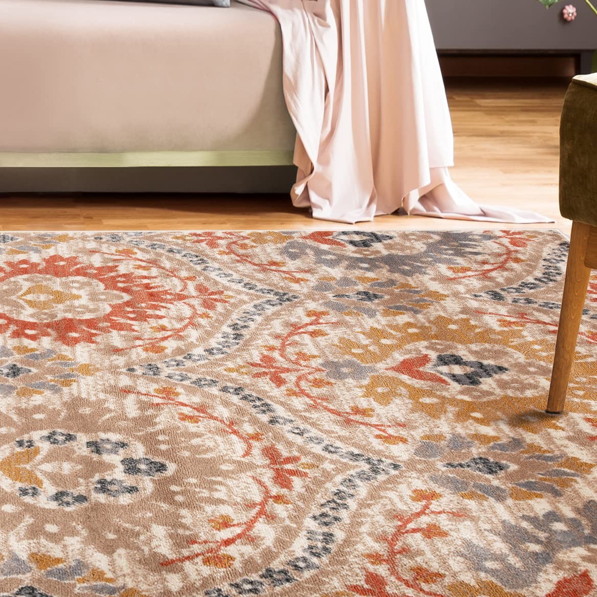 Superior Indoor Area Rug Jute Backed Modern Oriental Floral Damask Floor Decor