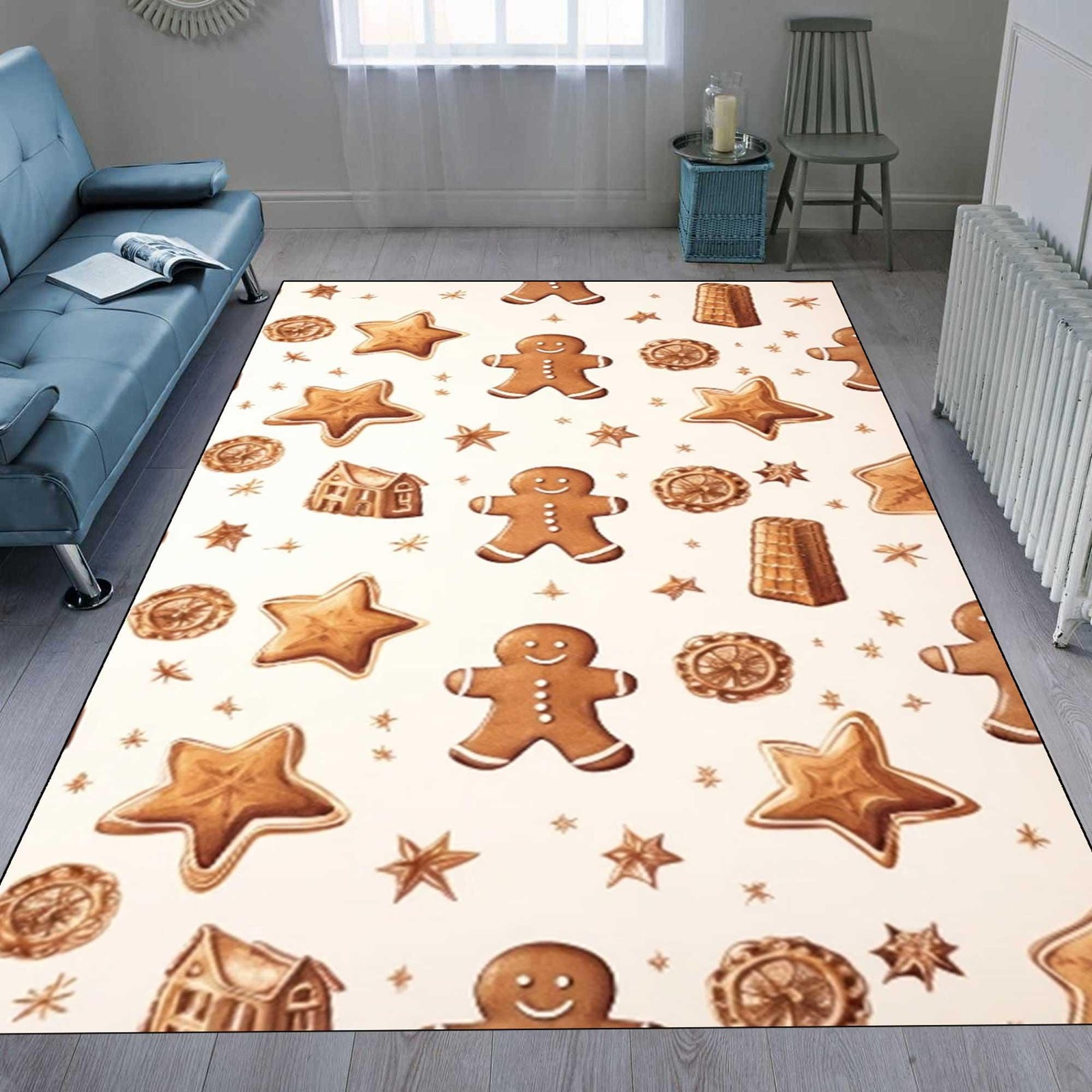 Gingerbread Man Rug, Christmas Inspired Floor Mat, Custom Polyester Home Decor