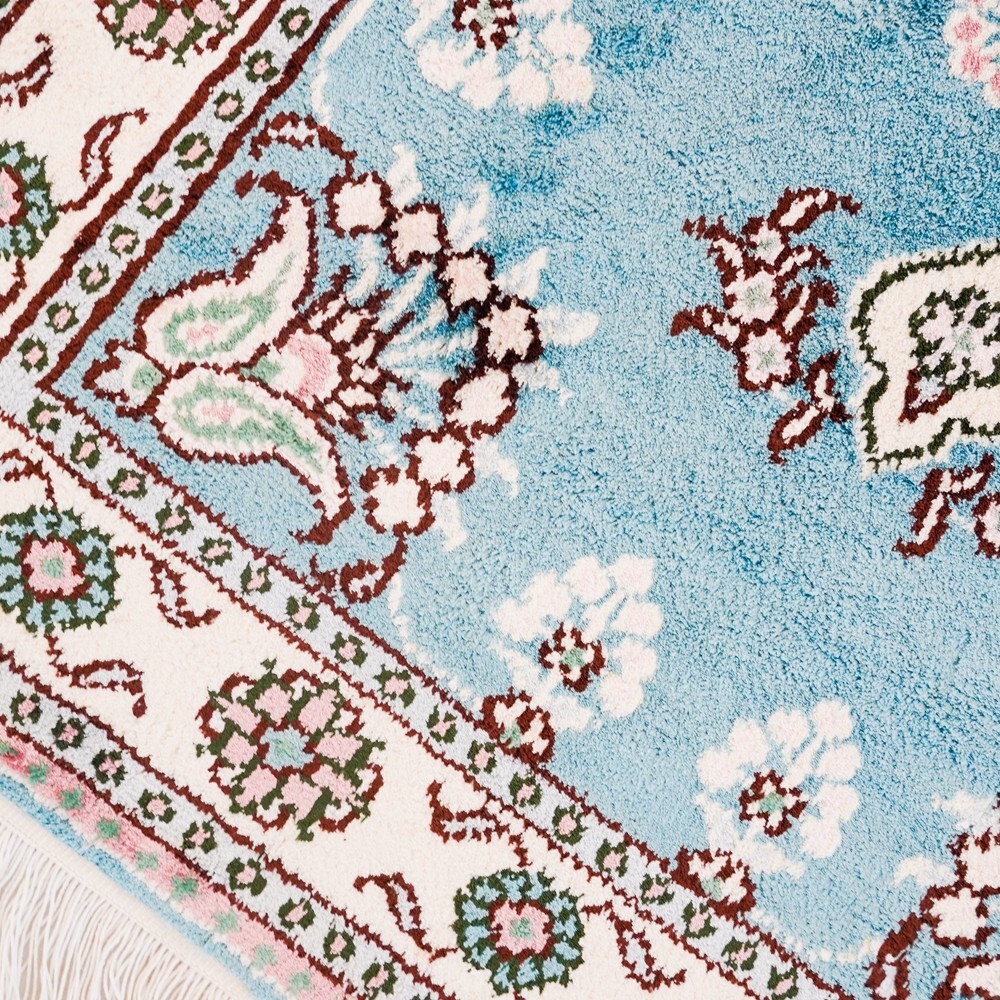 2x3ft Handmade Silk Carpet Small Blue Handcraft Bedroom Area Rug LZL316C