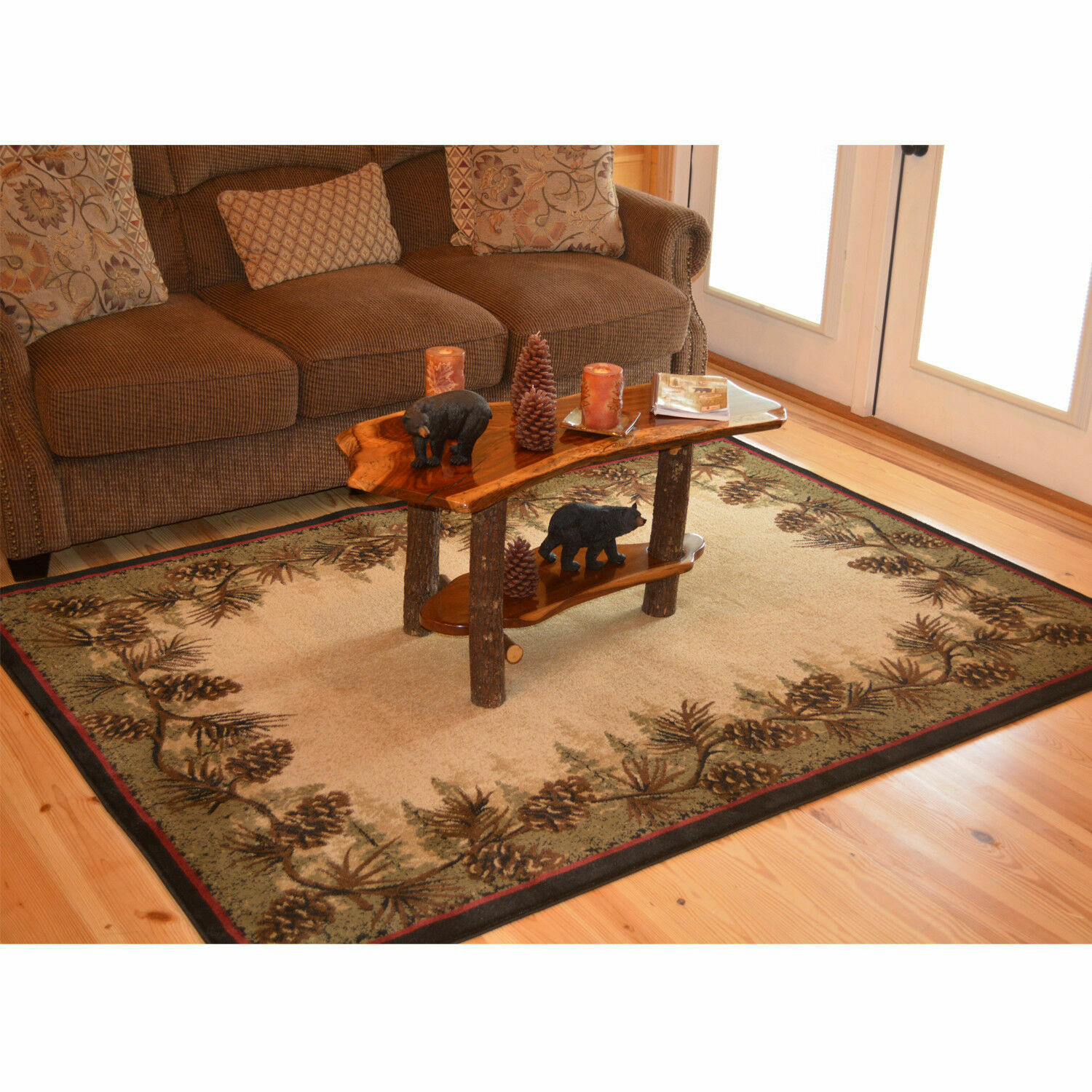 Pinecone Lodge Cabin Rustic Forest Area Rug 8×10 (7’10” x 9’10”)