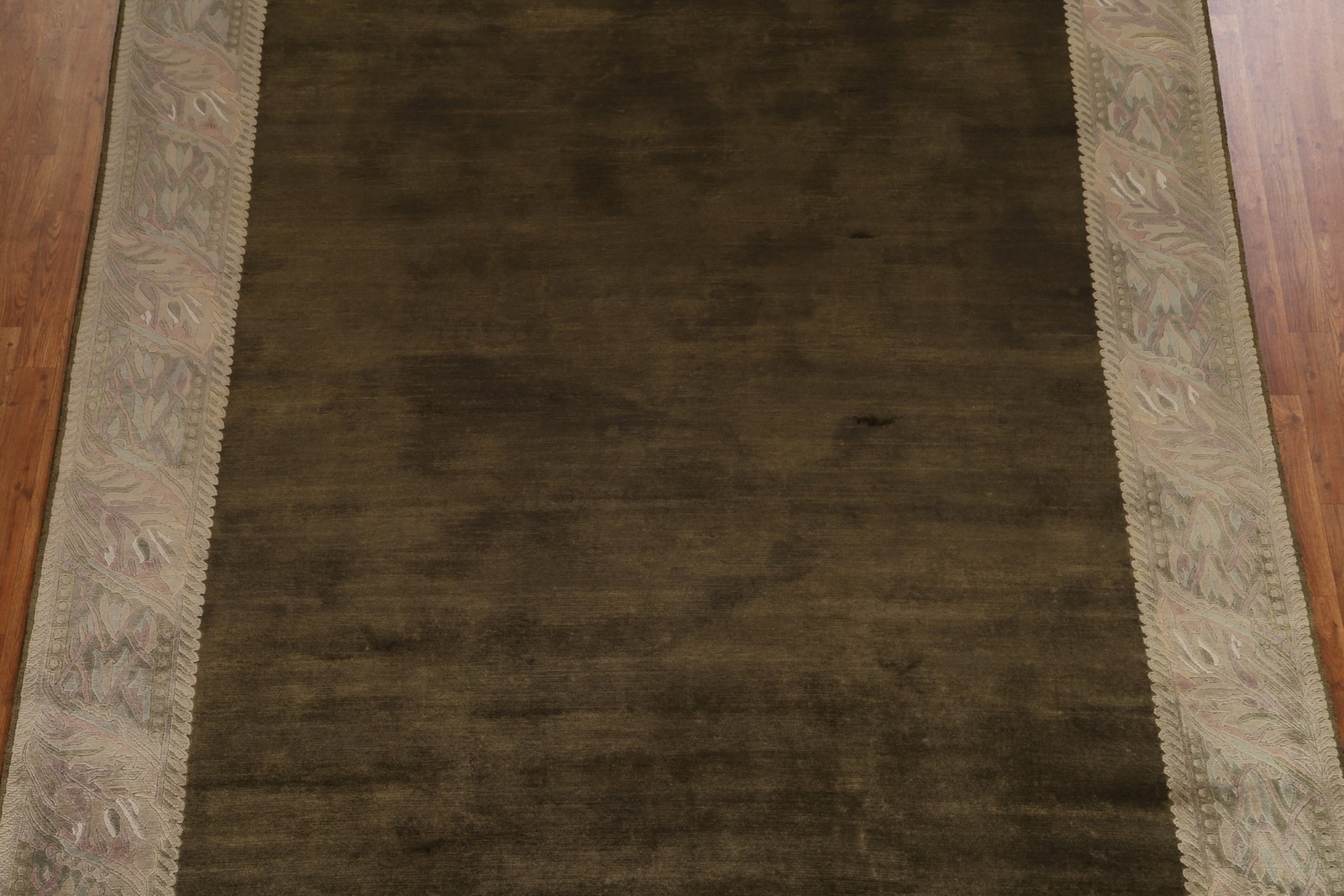 Bordered Dark Brown Area Rug 8×11 Nepalese Oriental Hand-knotted Room Size Rug