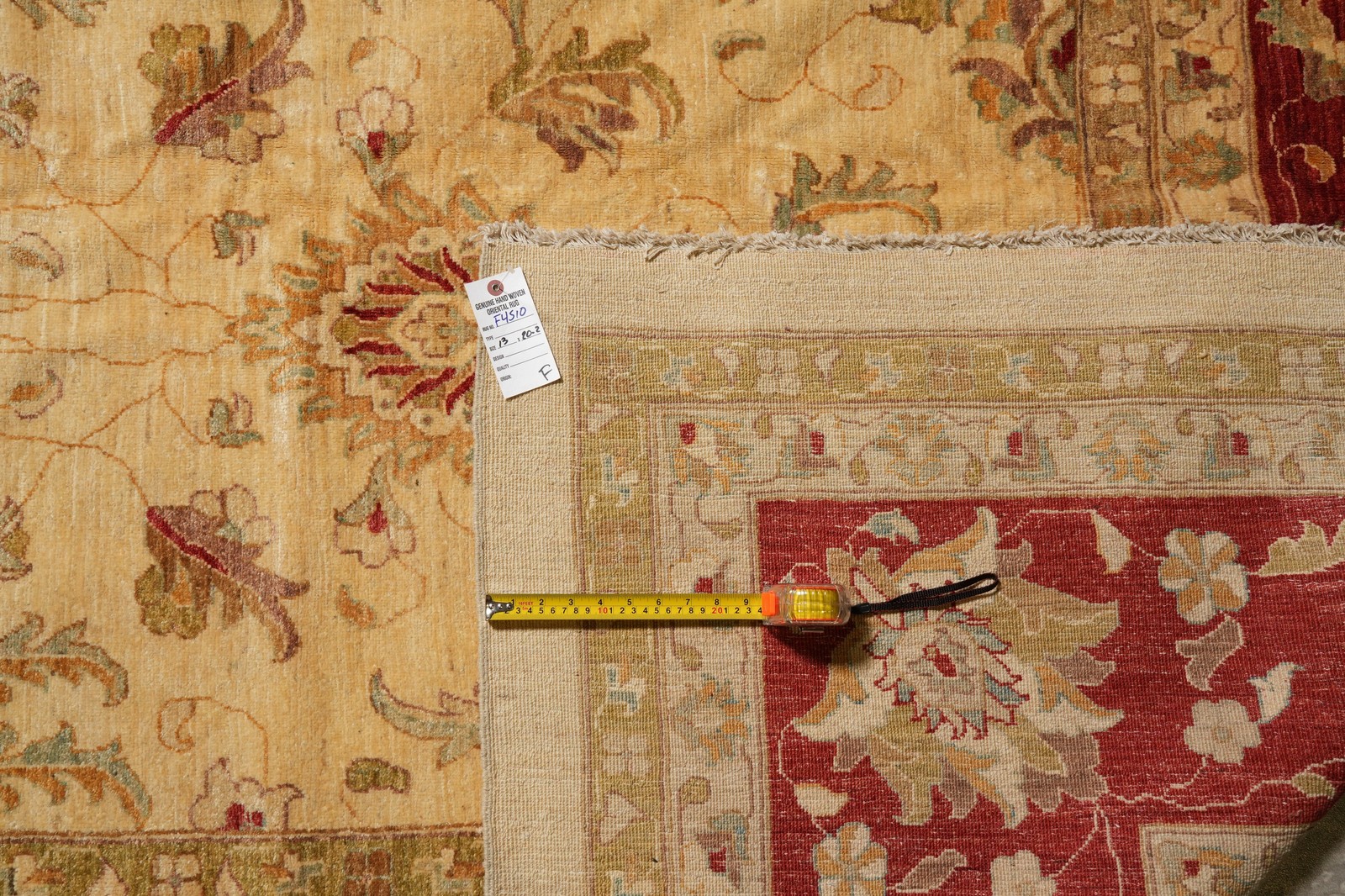 13 x 20 Wool Chobi Peshawar Rug Beige Coral #F-4510
