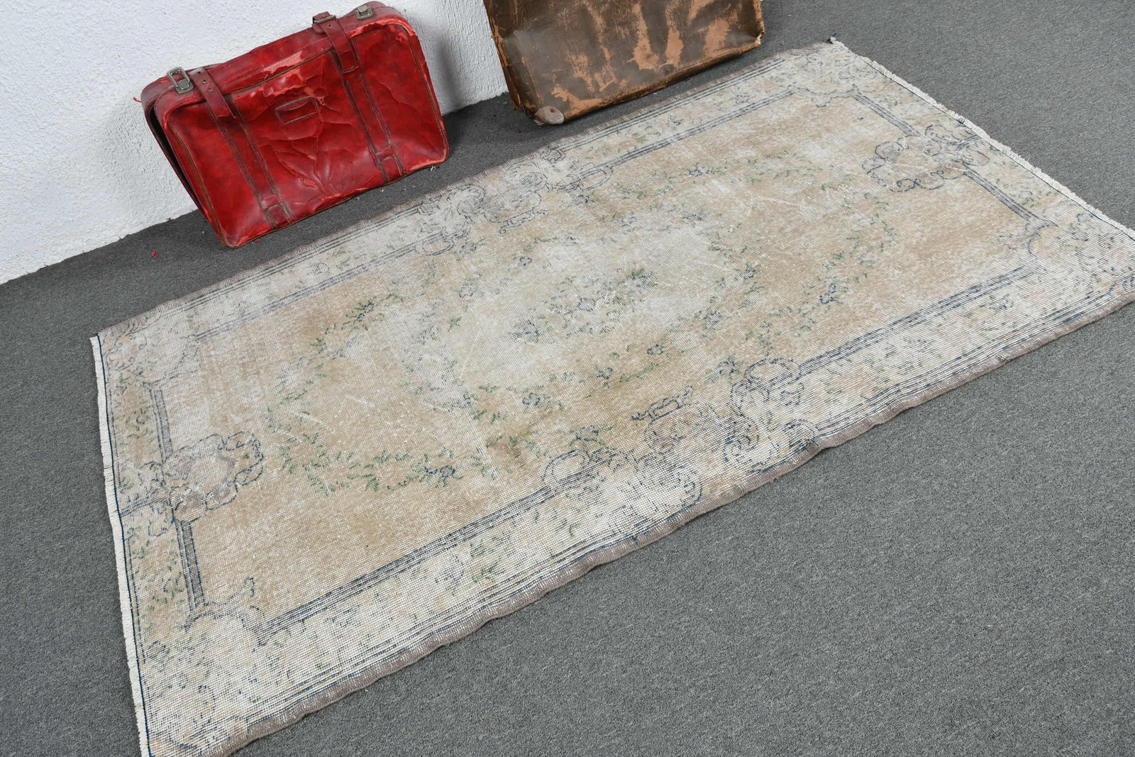 Turkish Area Rug 3,9×6,8 ft, Gray Blue Oriental Rug Wool