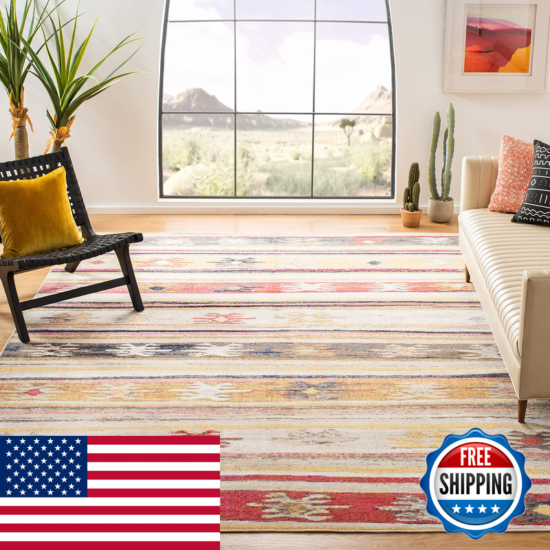 Safavieh Washable Rug Outdoor Montage Collection – 67 Square Taupe Multi