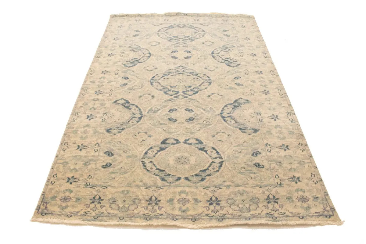Rare Handmade Floral Transitional Oriental Rug Muted Distressed Carpet 5X8 ft