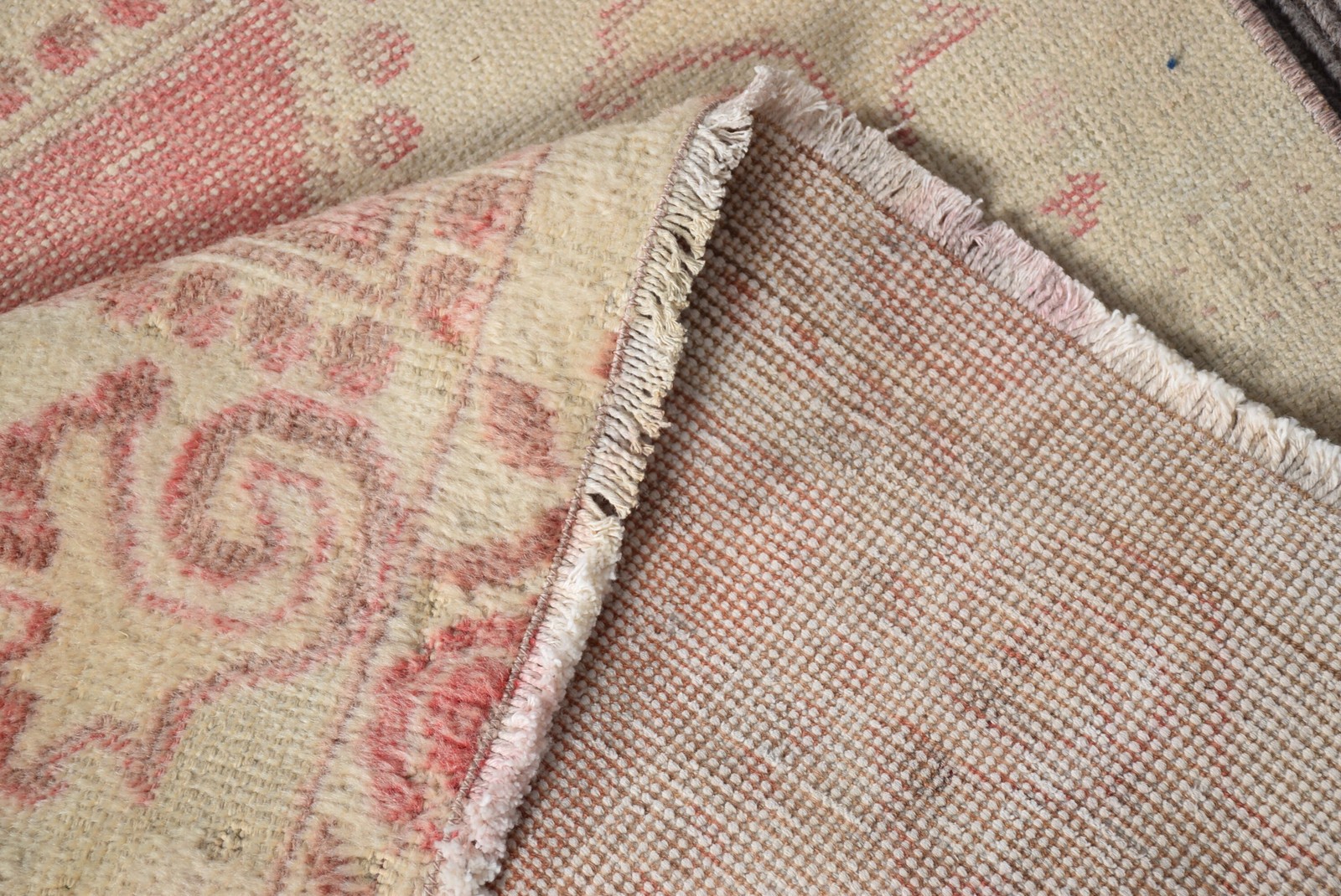 3,7×7 ft Vintage Rug, Pink Solid Turkish Rug Wool