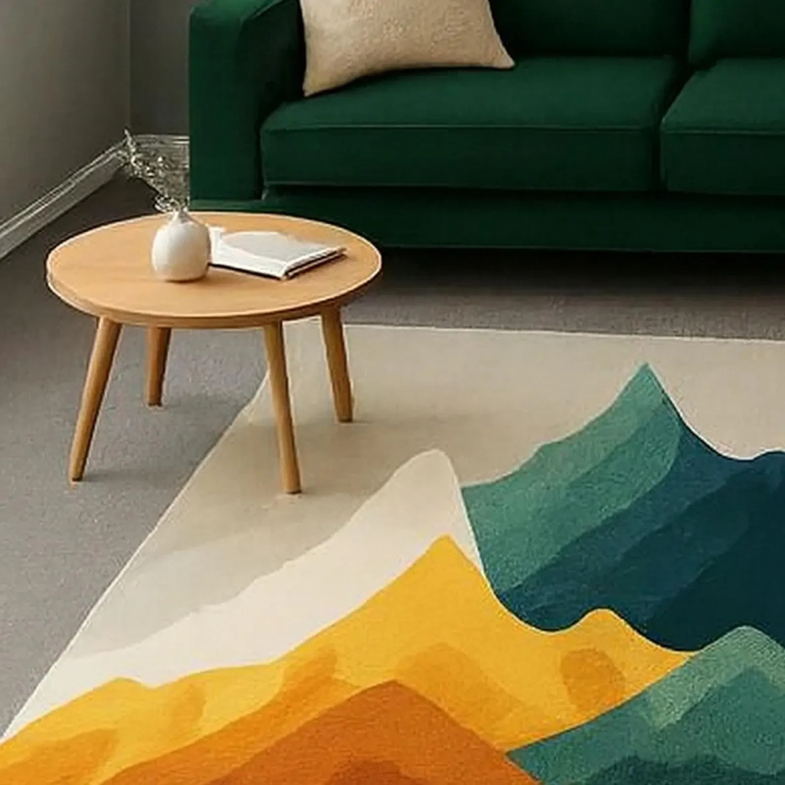 Hand Tufted 100% Nz Wool Yellow, And Multi Vibrant Mountain Design Rug