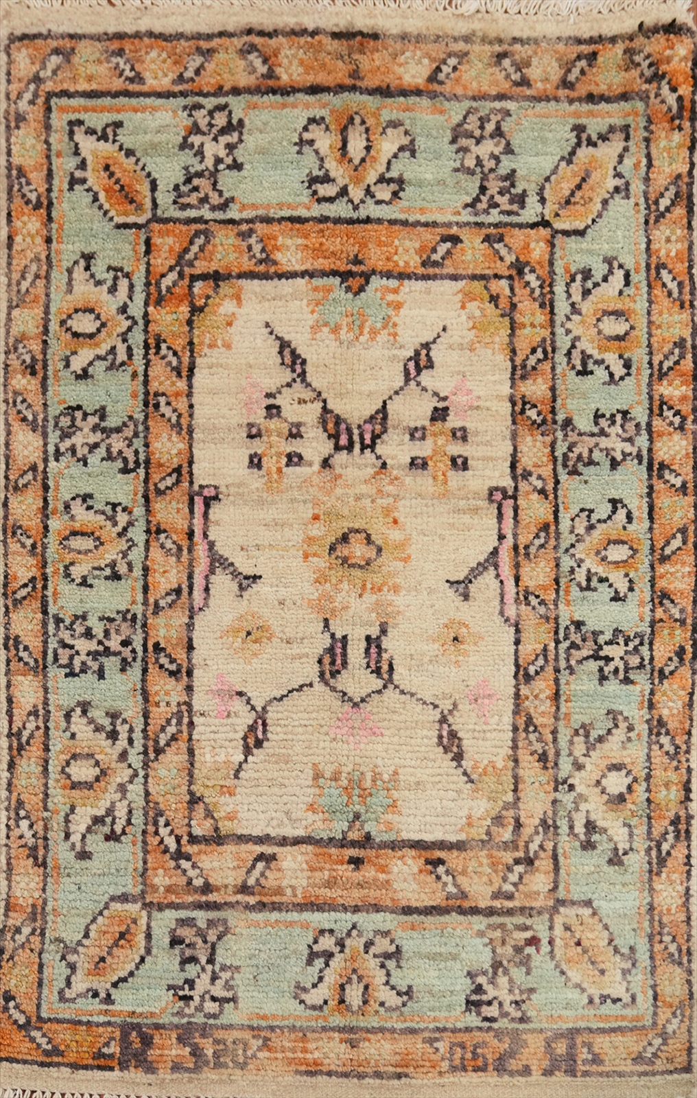 Vegetable Dye Oushak Turkish Hand-knotted Wool Rug for Foyer 2×3 ft