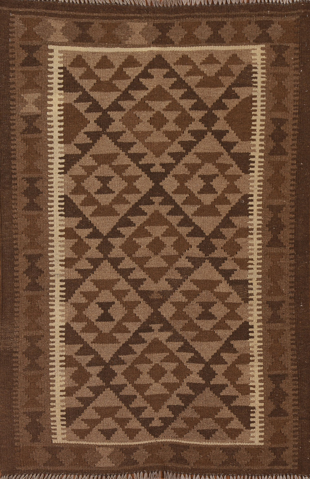 Brown Reversible Kelim Kilim Wool Accent Rug 3×5 ft Hand-knotted Carpet