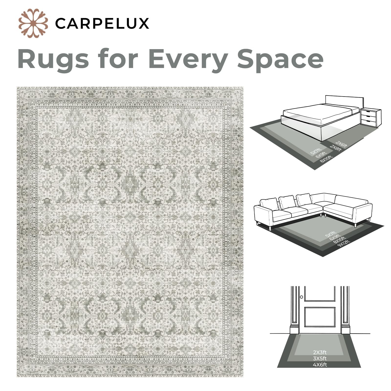 2×3 Washable Rug Floral Beige, Indoor Entrance Door Mat, Kitchen Mats for Flo…