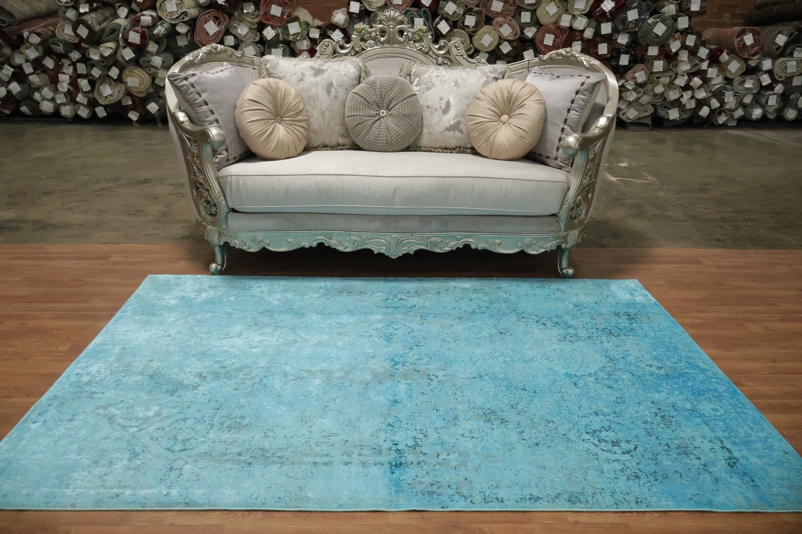 Distressed Look Blue Area Rug 5×8 Ft Contemporary Abstract Turkish Carpet