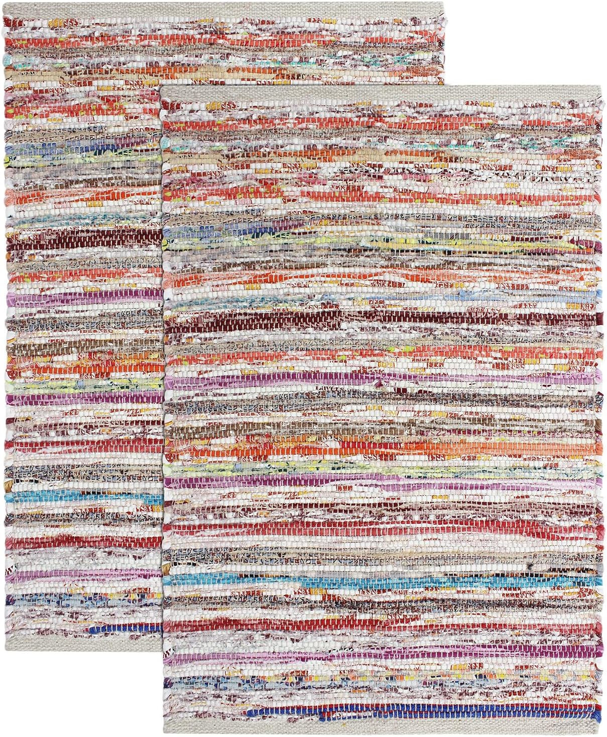Cotton Chindi Rag Rug 2 Pack Handwoven Reversible Boho Farmhouse Accent 20×32