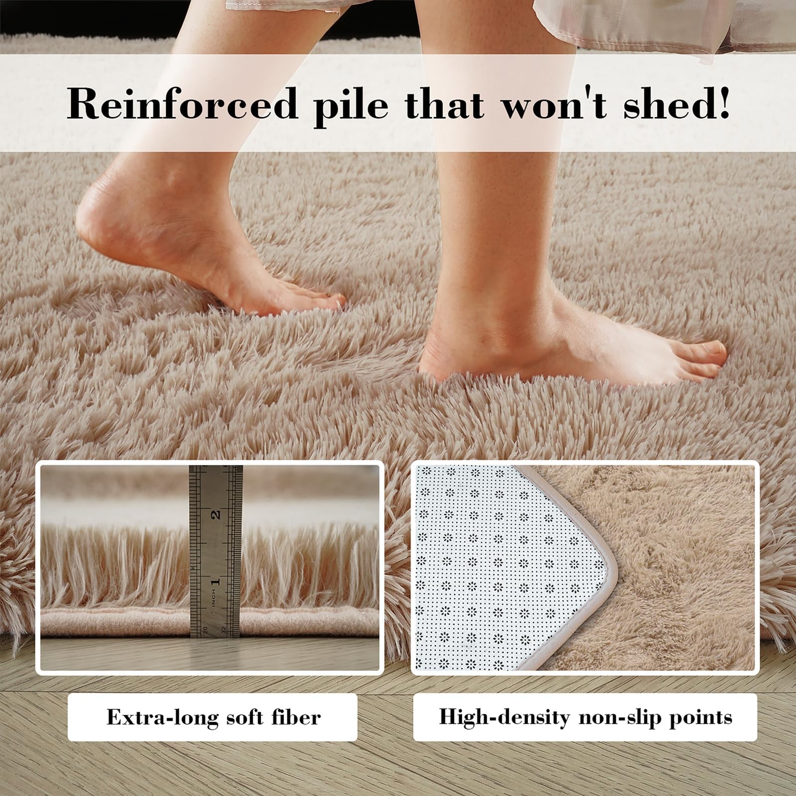 Fluffy Rug Shag Area Rug, Beige 2×4 Rugs 2′ x 4′ (Rectangular),