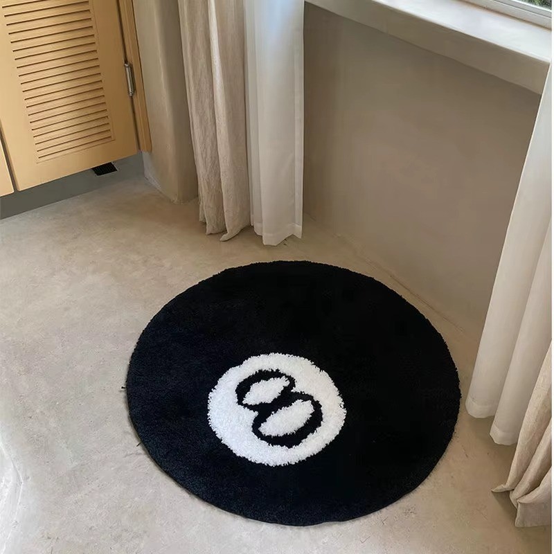 8 Ball Rug Round 80 x 80cm Retro Goth Kitchen Tufted Soft Horror Cool Floor Mat