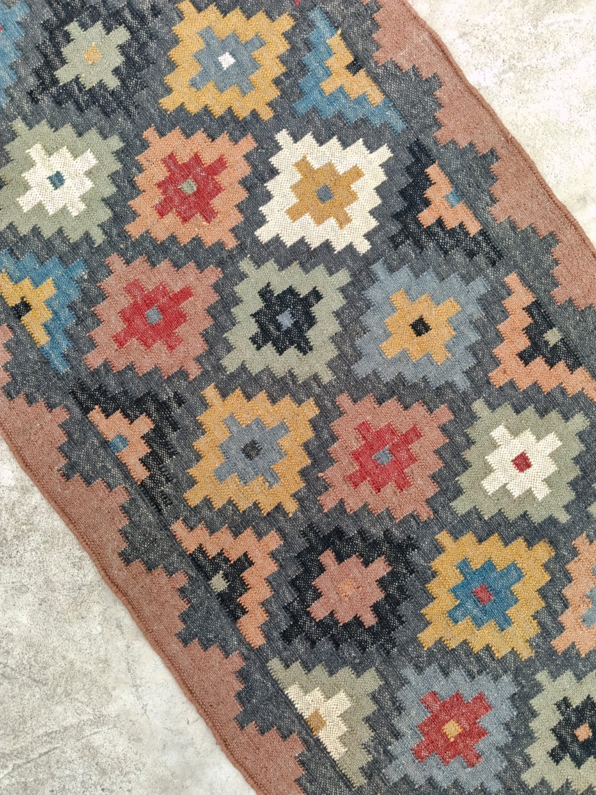Handwoven Wool Jute Kilim Rug – Boho Area Rug, Rustic Living Room Carpet, Natura
