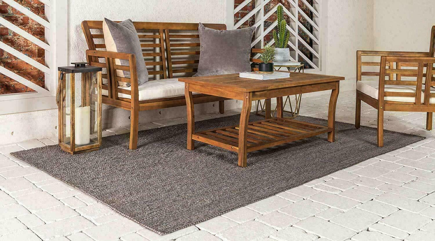 Gray Jute Rug in Square Hand Braided Area Carpet for Living Room Rustic Look