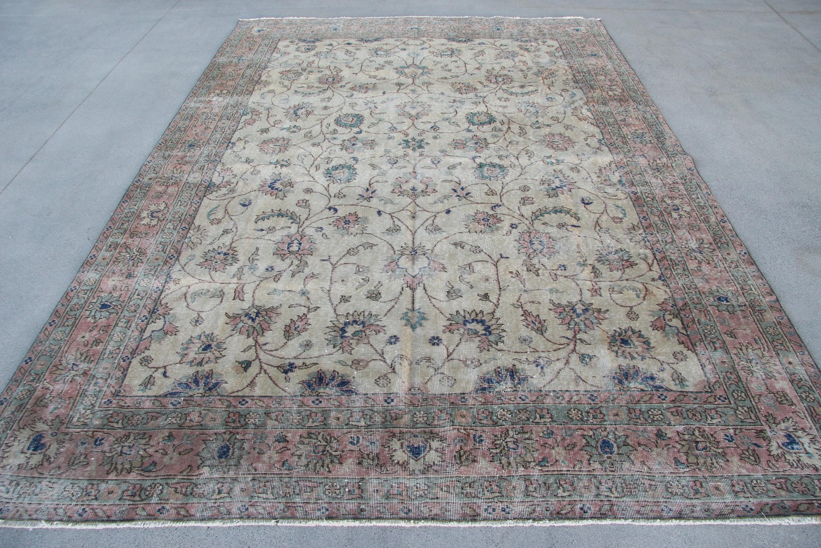 Vintage Turkish Rug, 8×11,2 ft Rug, Blue Oversize Polka dot Rug