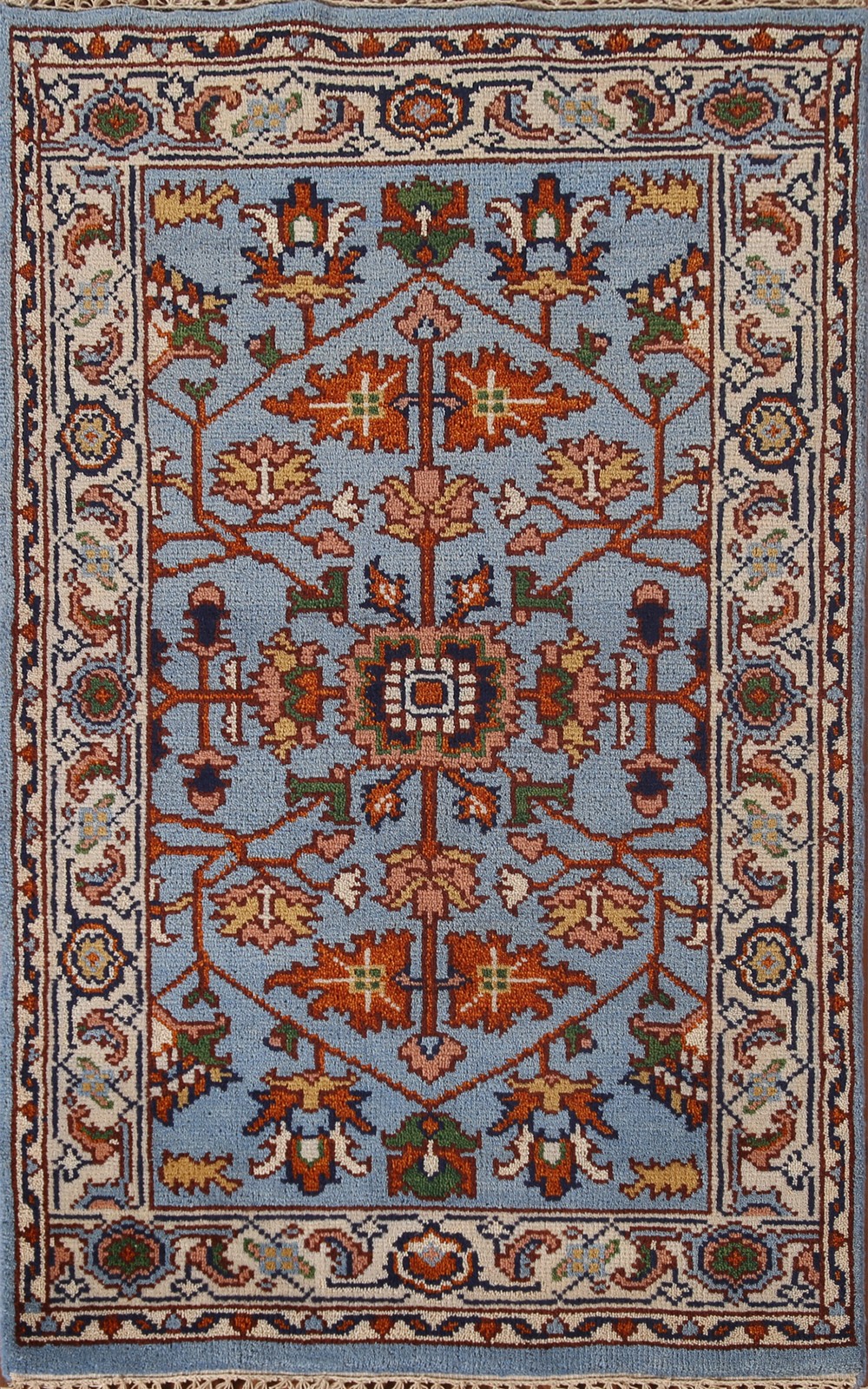 Hand-Knotted Light Blue Floral Oriental Rug 3×5 Ft Traditional Wool Carpet