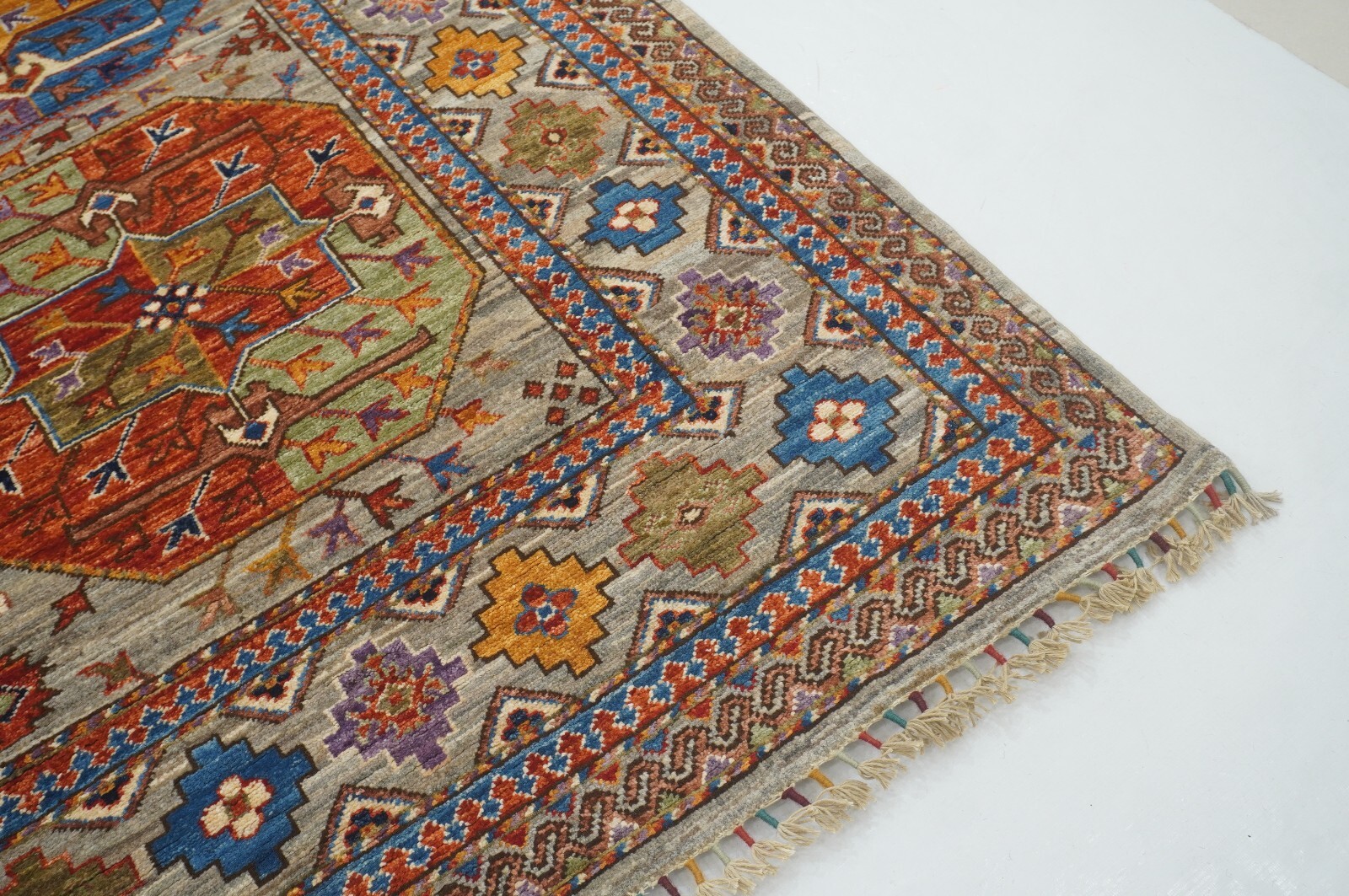 8 x 10 ft Taupe Gray Ersari Afghan Hand Knotted Veg dyes Wool Tribal Area Rug