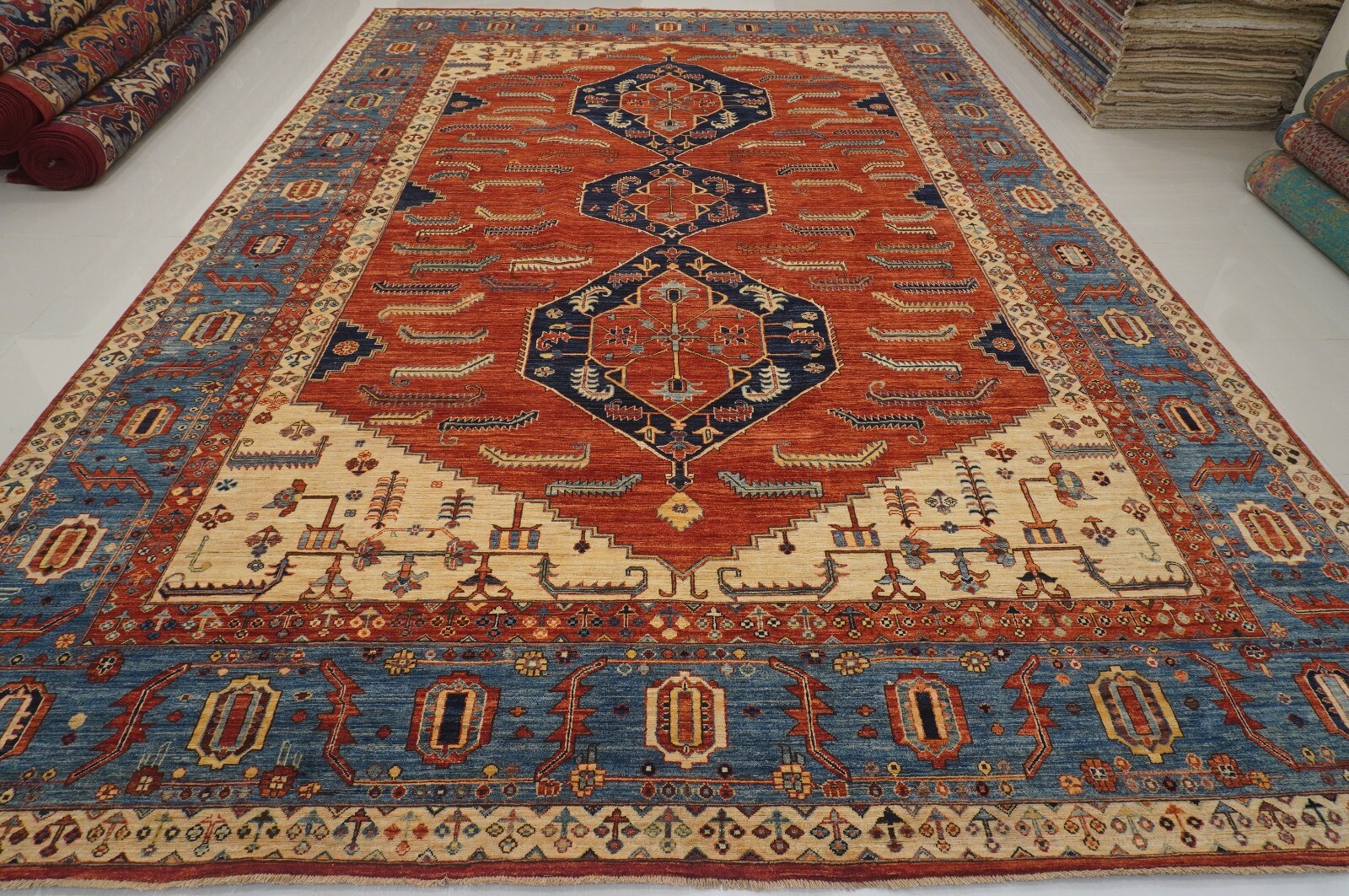 11 x 16 ft Red Heriz Afghan Hand Knotted Traditional Medallion Oriental Rug