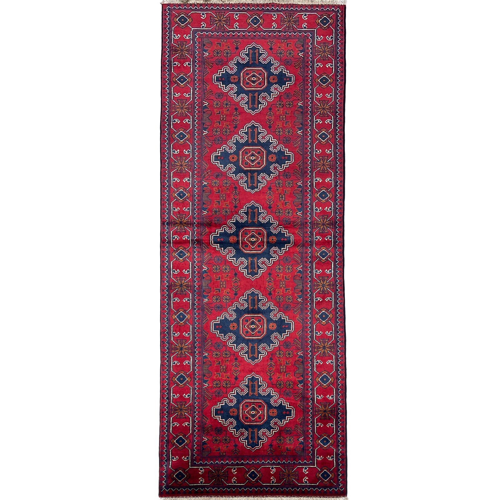 Handmade (2’5″ x 8’0″) Red Afghan Khal Mohammadi Root Dye Wool Runner Rug