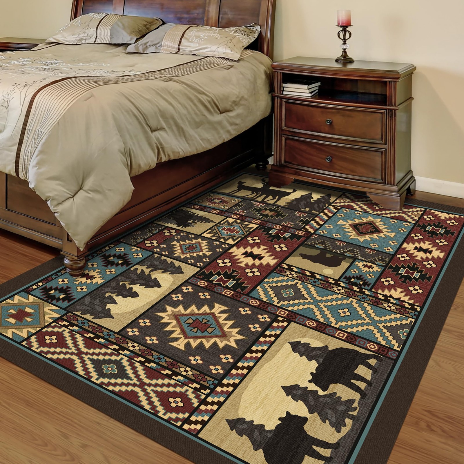 Rustic Cabin Area Rug 3×5: Bear Western Decor Brown Animal Carpet for Living …