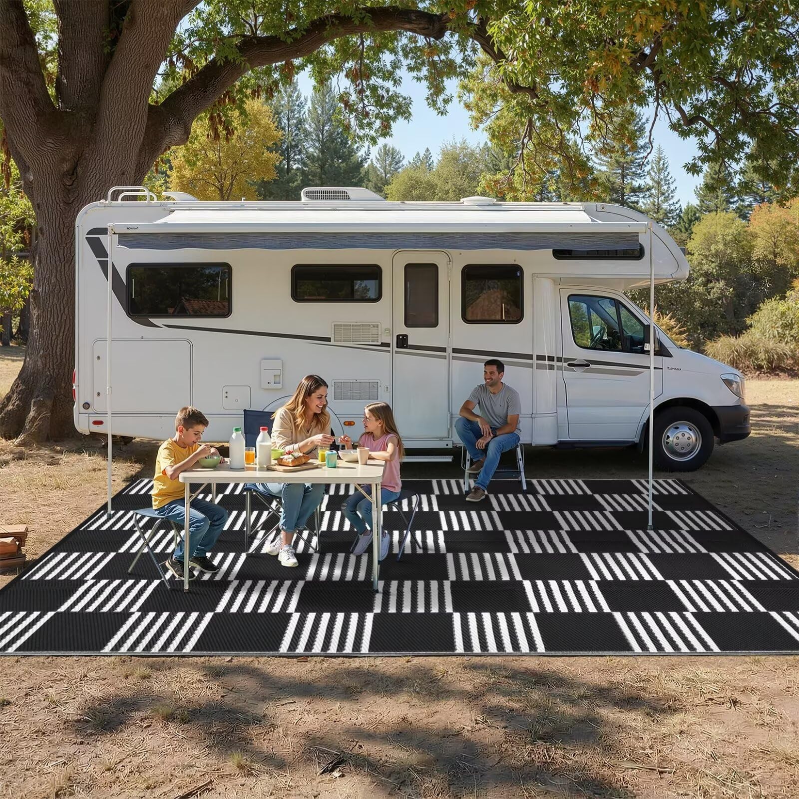 Waterproof Outdoor Rug 6×9, Checkered Foldable Plastic Straw Patio Camping Ru…