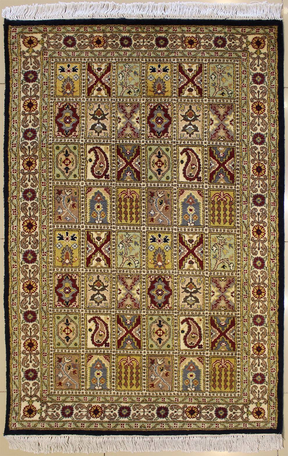Rugstc 3×5 Senneh Pak Persiann Blue Rug, Hand-Knotted,Bakhtiari with Silk/Wool