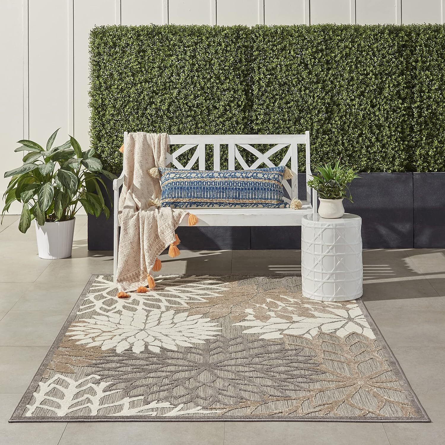 Nourison Aloha Indoor/Outdoor Natural 3’6″ x 5’6″ Area-Rug, Tropical, Botanical,