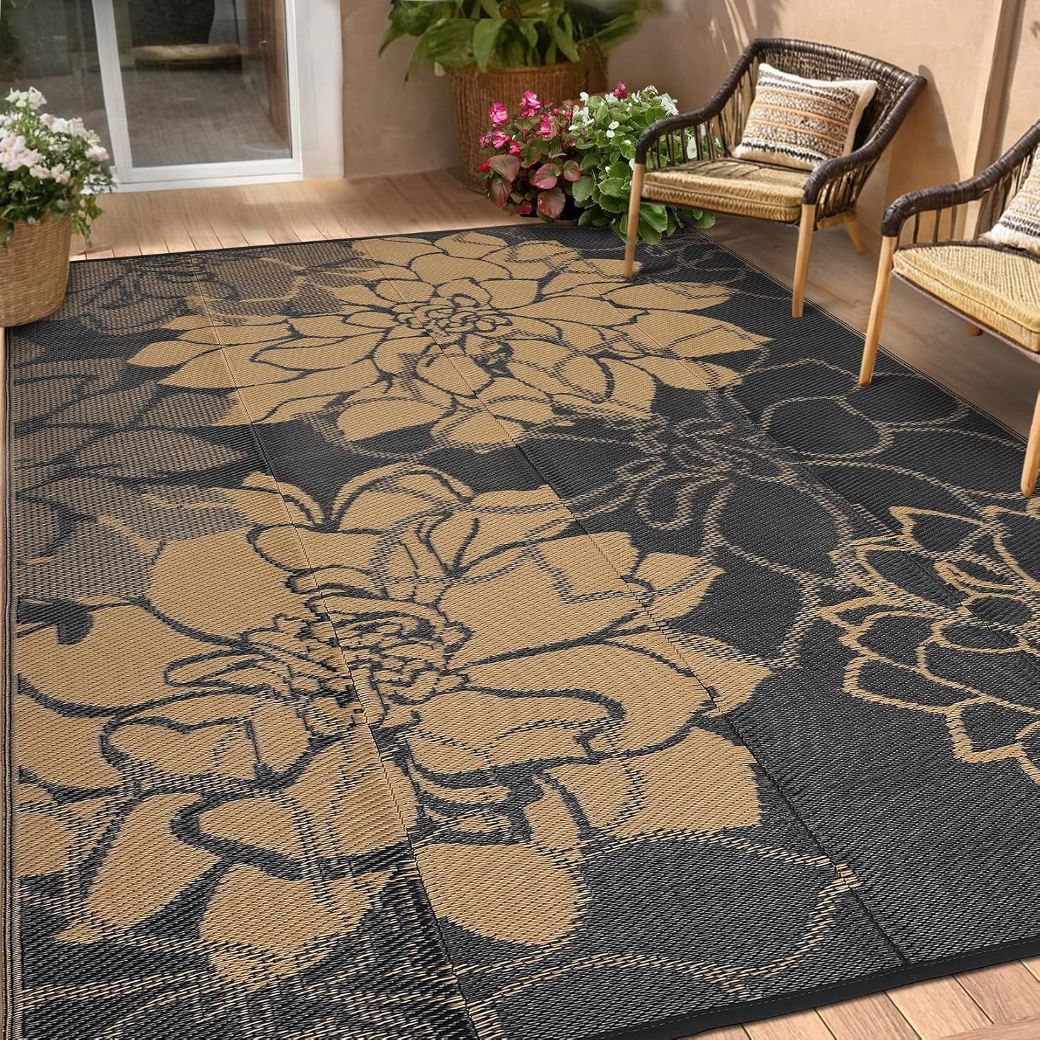 8×10 Outdoor Rug Waterproof Reversible Plastic Straw Patio Camping Mat Brown