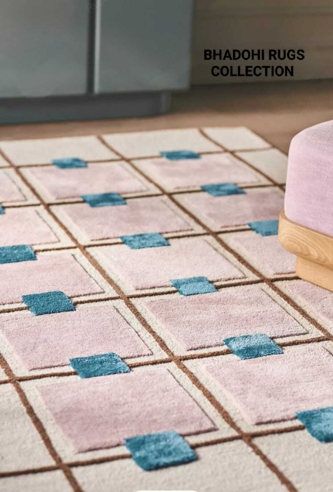 Rectangular White Cut-Pile Multicolor Hand-Tufted 100% Wool Handmade Area Rugs.
