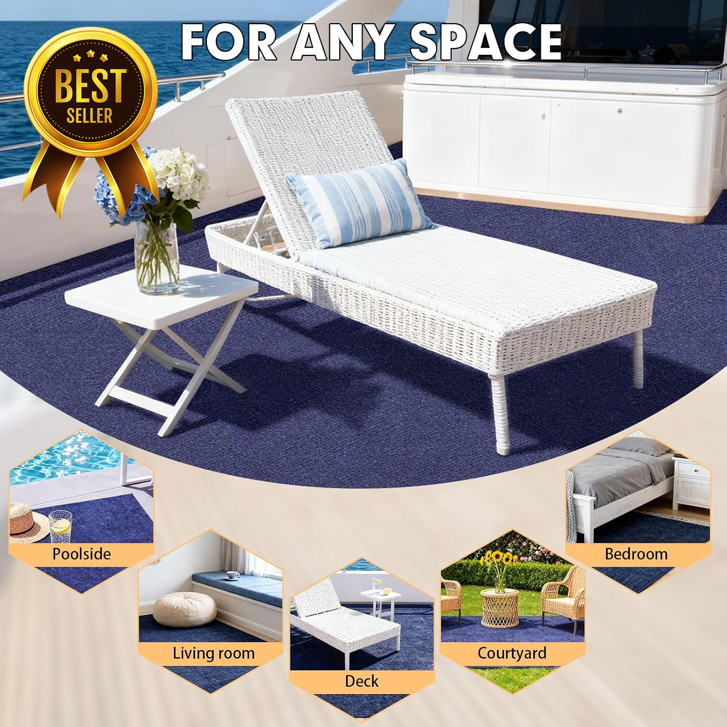 5FT x 15FT Marine Carpet Deep Blue Indoor Outdoor Boat Rug Waterproof Backing