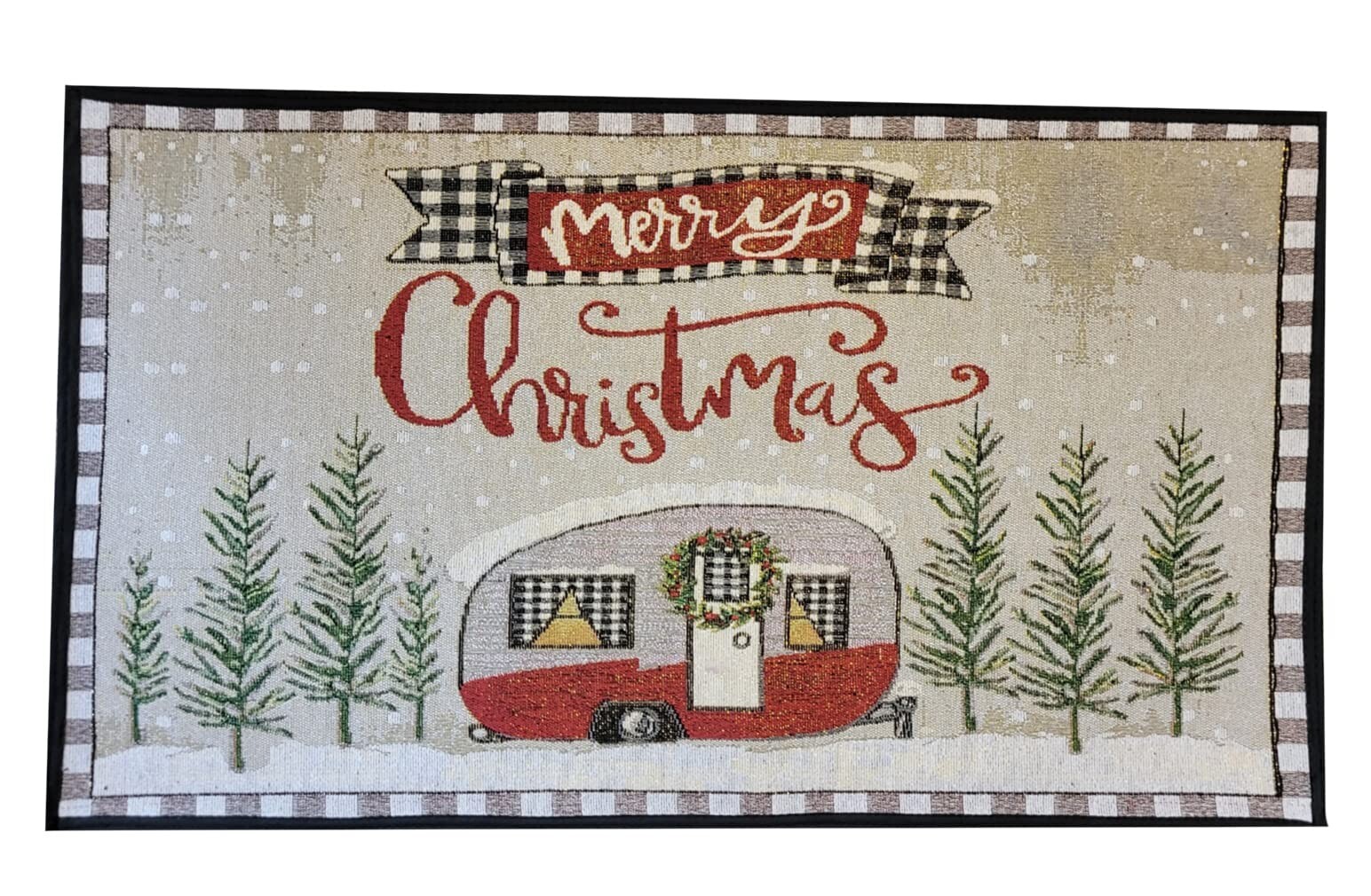 Kitchen Accent Christmas Holiday Rug, Red Camper Print 20 x 33 in Non-Skid Back