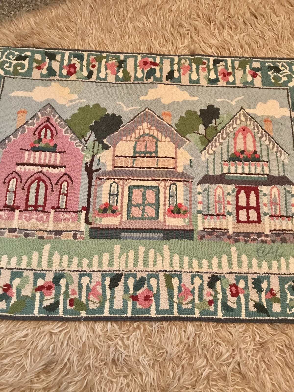 Claire Murray Wool Rug Nantucket Summer Cottage Houses 52”x38” RARE