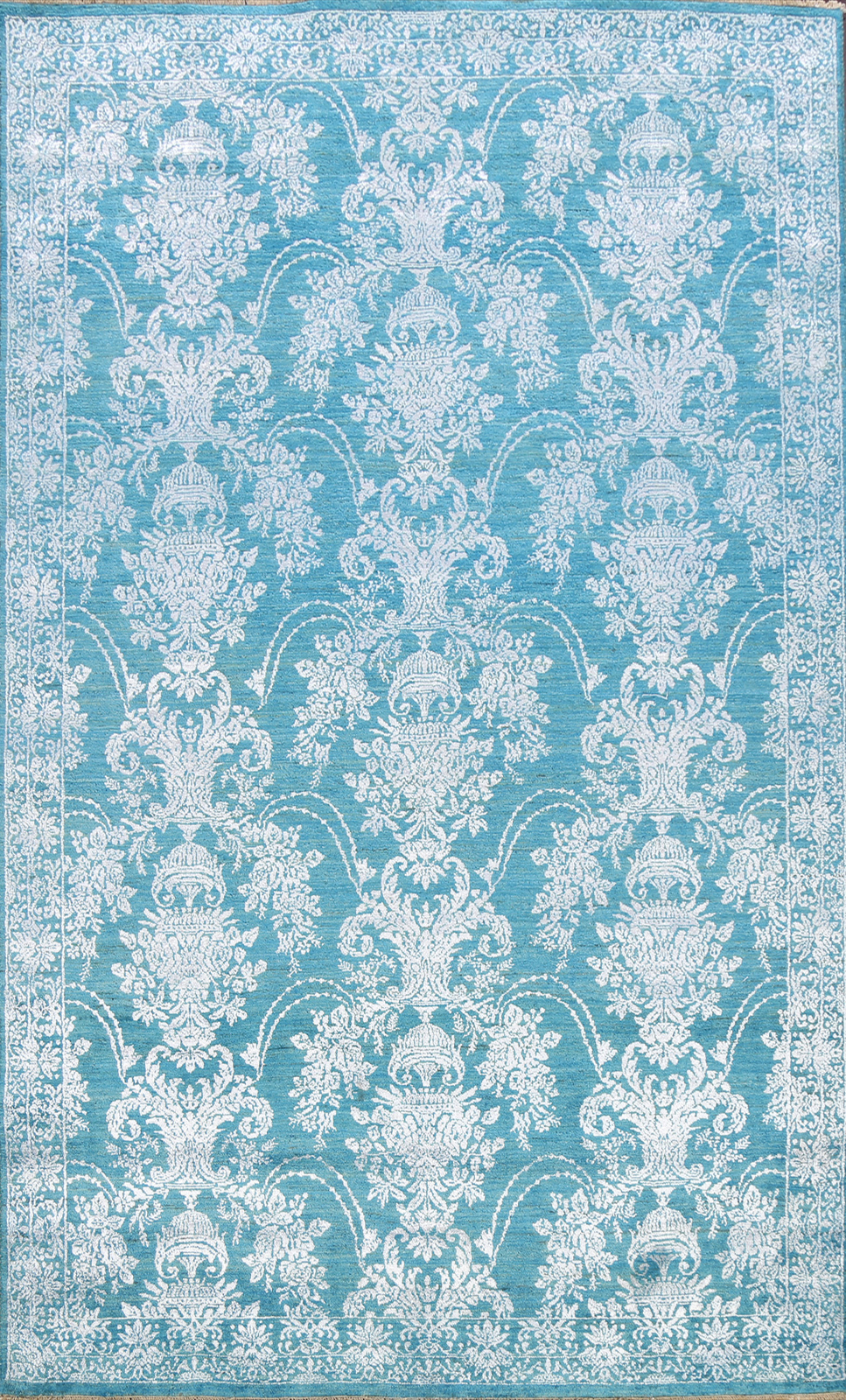 Floral Art & Craft Oriental Rug 6×9 Turquoise Wool/ Silk Handmade Carpet