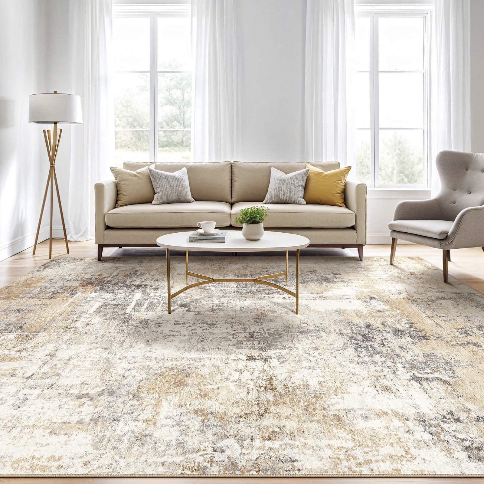 8’X10′ Washable Area Rugs for Living Room, Modern Abstract Printed Carpet, Non S