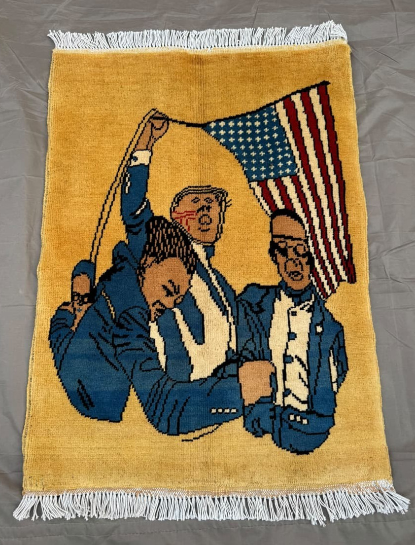 Afghan Hand made wool war Rug Trump USA Rug knotted Hanging wall patriotic Art