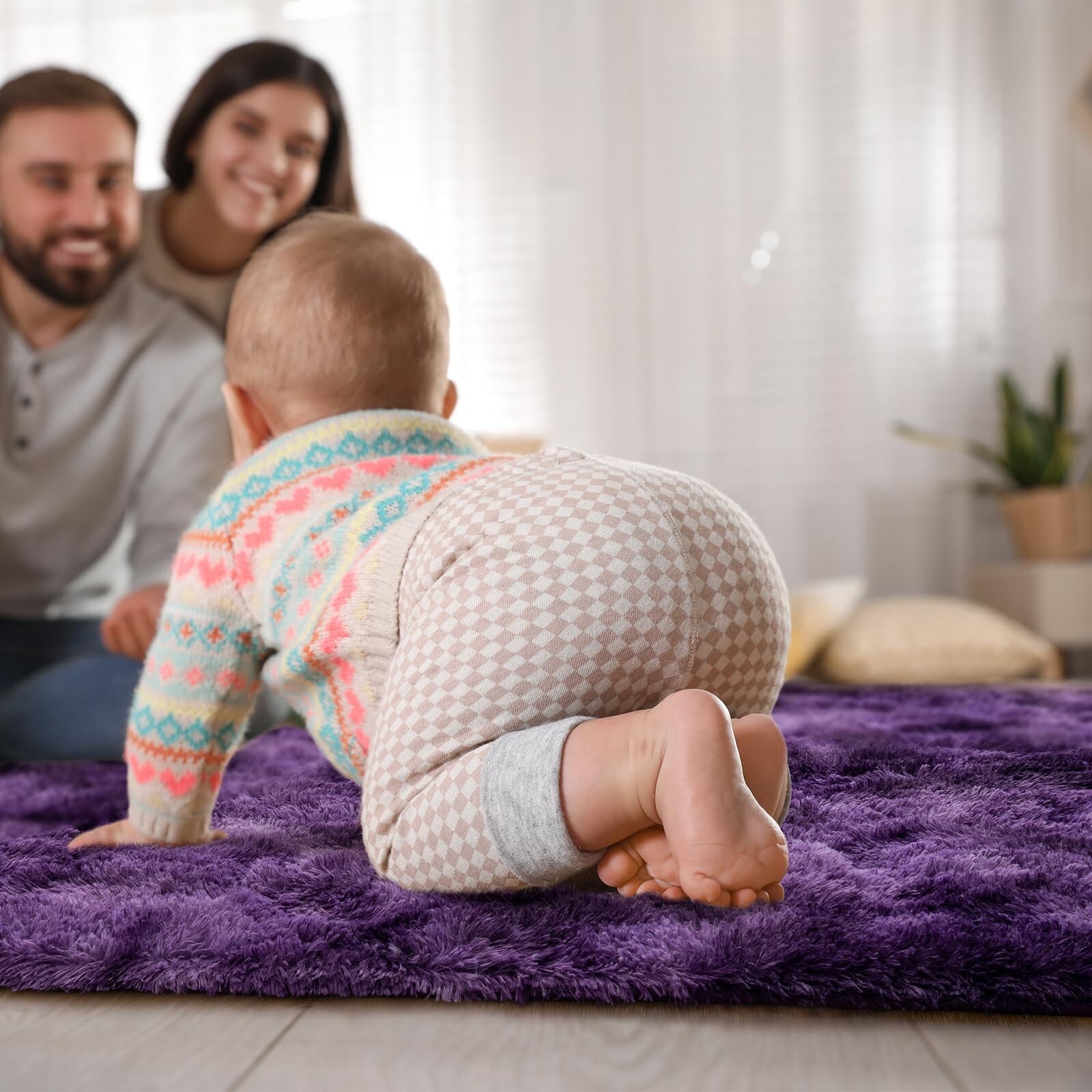 Fluffy Area Rug for Living Room Bedroom, 7 x 10 Tie-Dyed Grape Purple Rug Fuz…