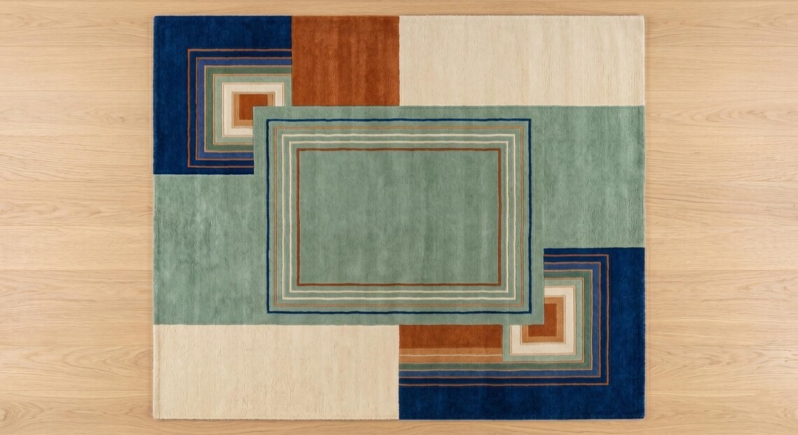 Hand Tufted Wool Rug – Abstract Geometric Living Room, New Zealand Wool, Carpet