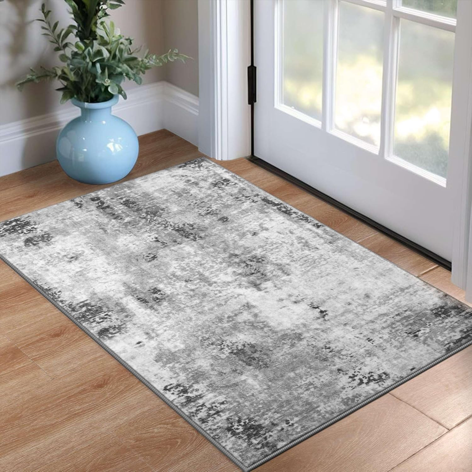 Entrance Rugs Indoor 2×3 Grey Entry Rug Washable Abstract Small Area Rug Non-Sli
