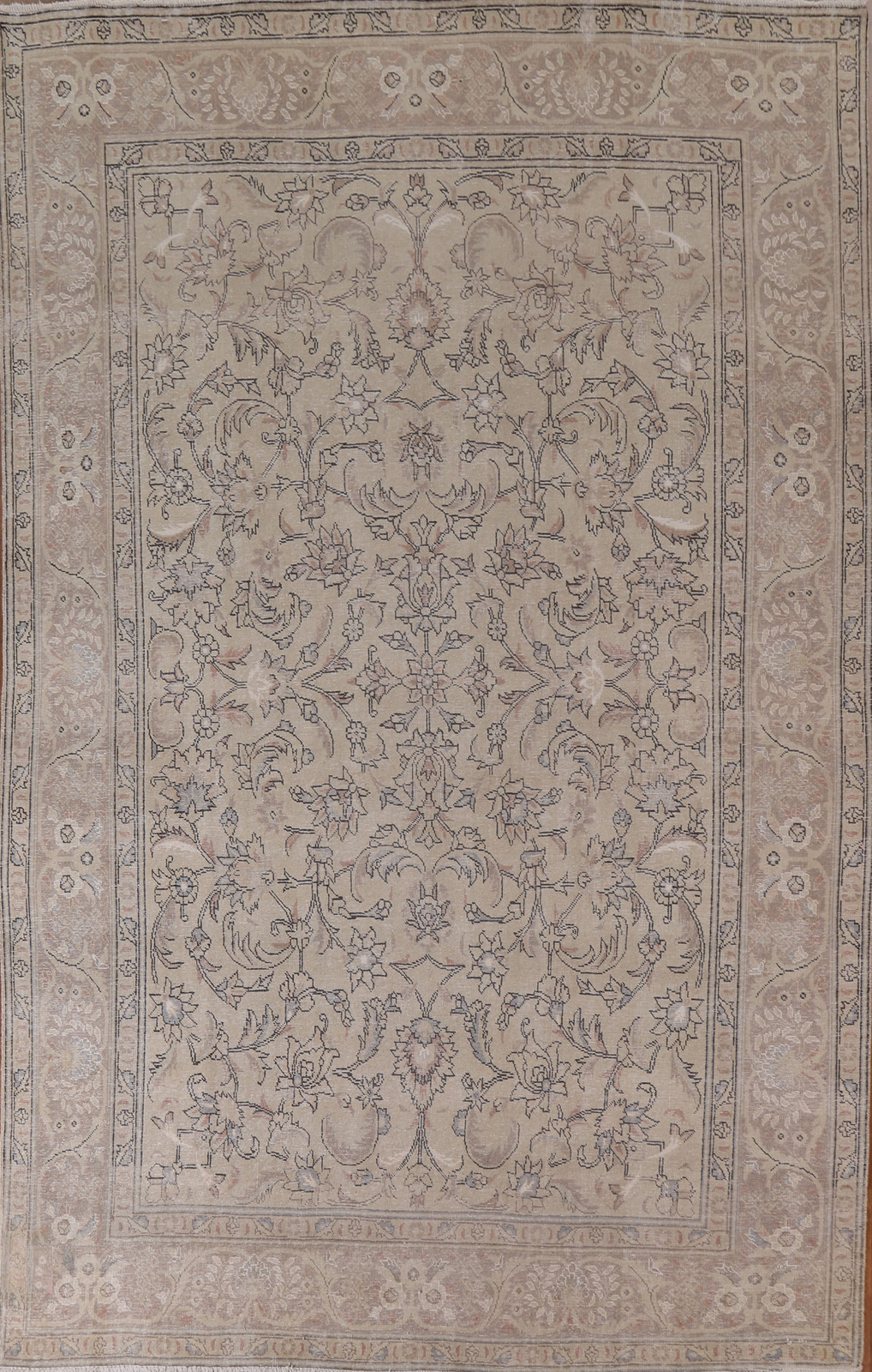 Vintage Muted Distressed Wool Tebriz traditional Living Room Area Rug 8×12