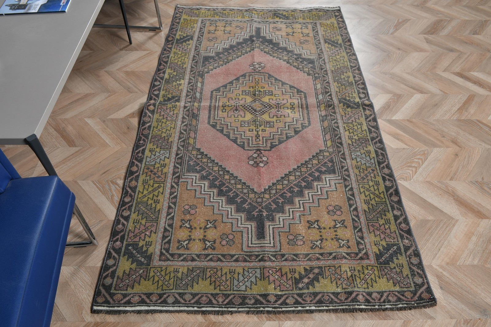 Vintage Rug, 3,7×6,6 ft Turkish Rug, Red Solid Wool Rug