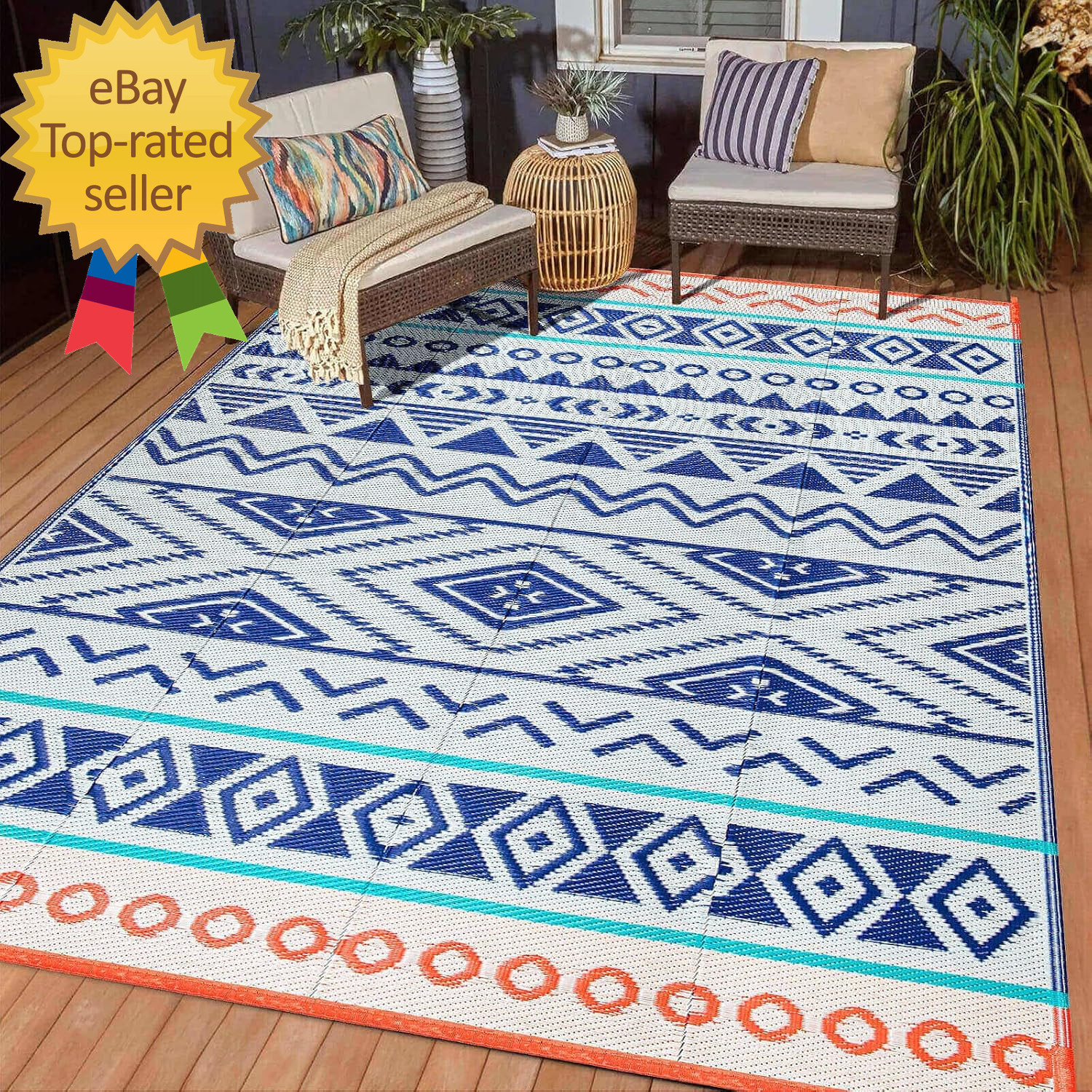 New Rugs Camping Waterproof 5X8 Ft Plastic Straw Patio Rug Portable outside