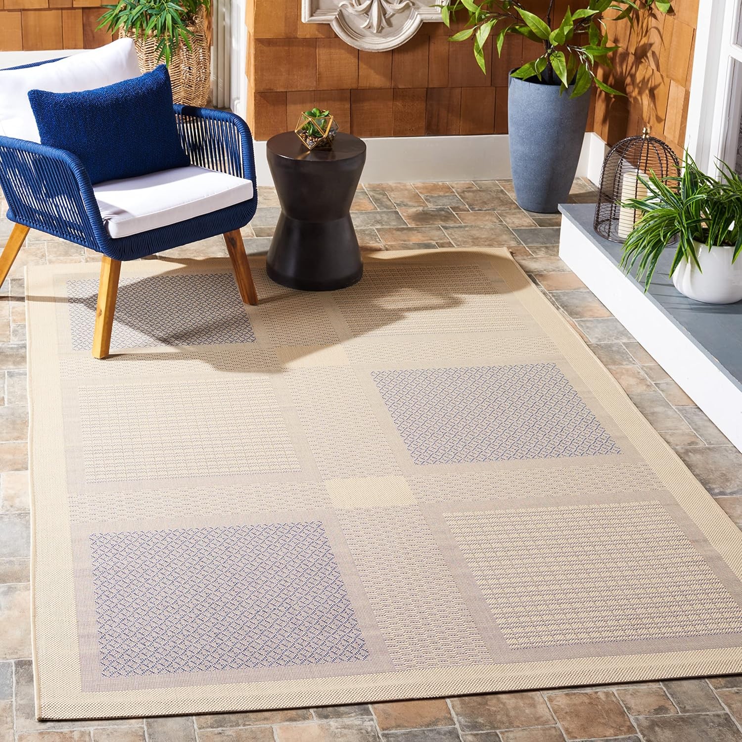 Courtyard Collection 5’3″ Round Sand / Black CY1928 Indoor/ Outdoor Waterproof
