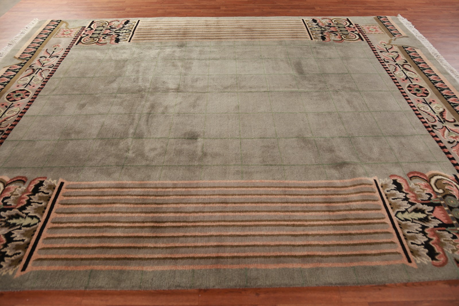 Vintage Nepalese Oriental Area Rug 9×12 Hand-knotted Wool Bordered Carpet