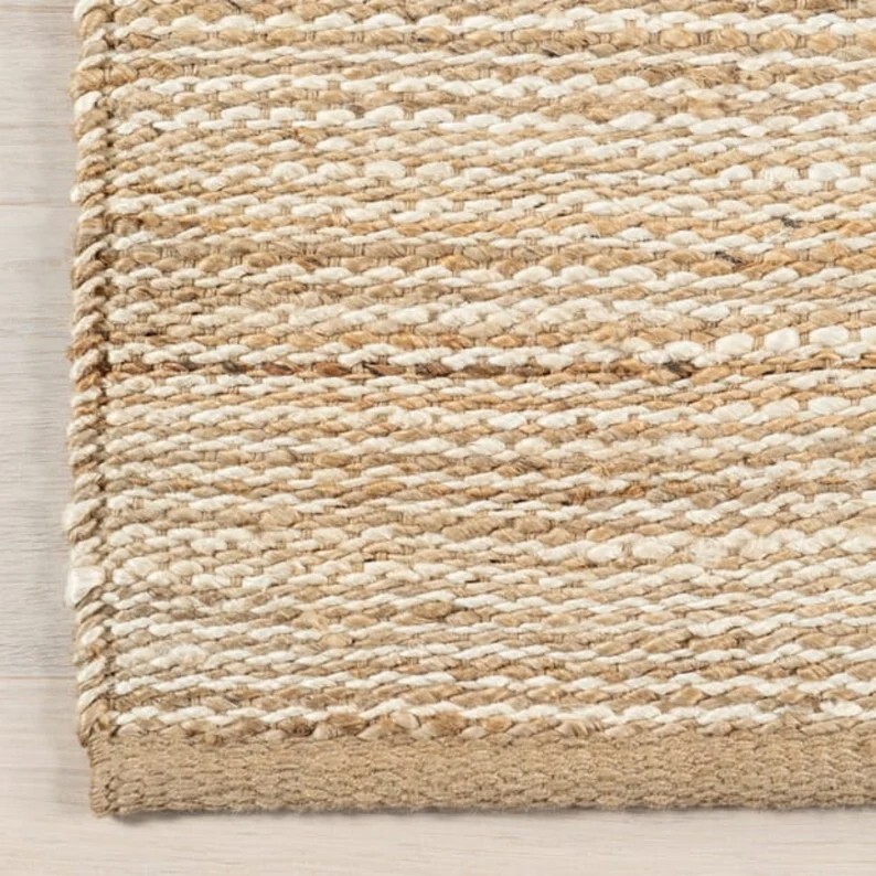 White & Natural Jute Hemp Rug Extra Large Room Modern Home Decor Hallway Carpet
