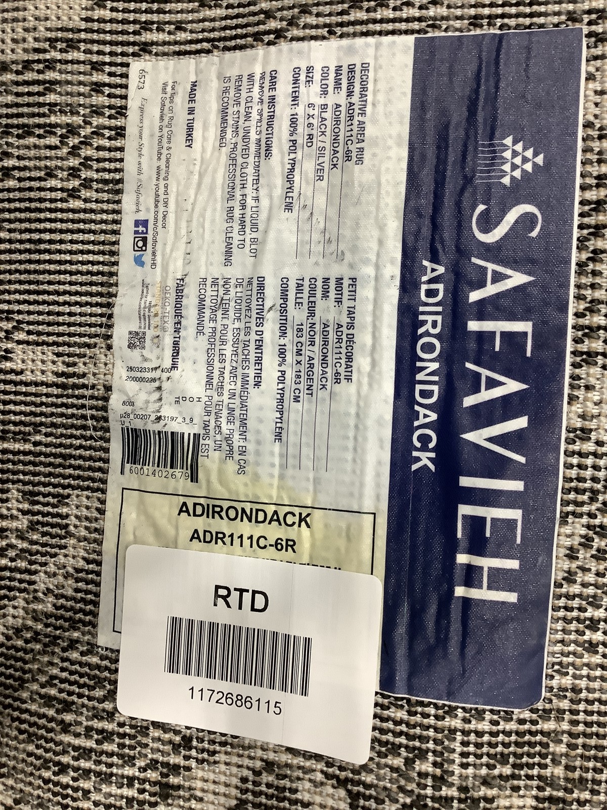 BLACK / SILVER 6′-0″ x 6′-0″ Flaw in Rug, Reduced Price 1172686115 ADR111C-6R
