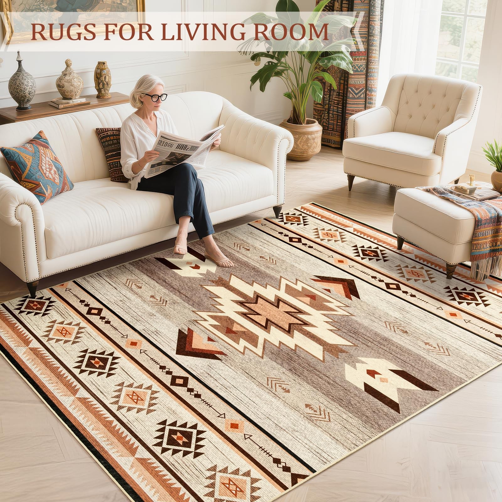 B BENRON Western Rugs for Living Room, Non Slip Rustic Rug for Bedroom Dining…
