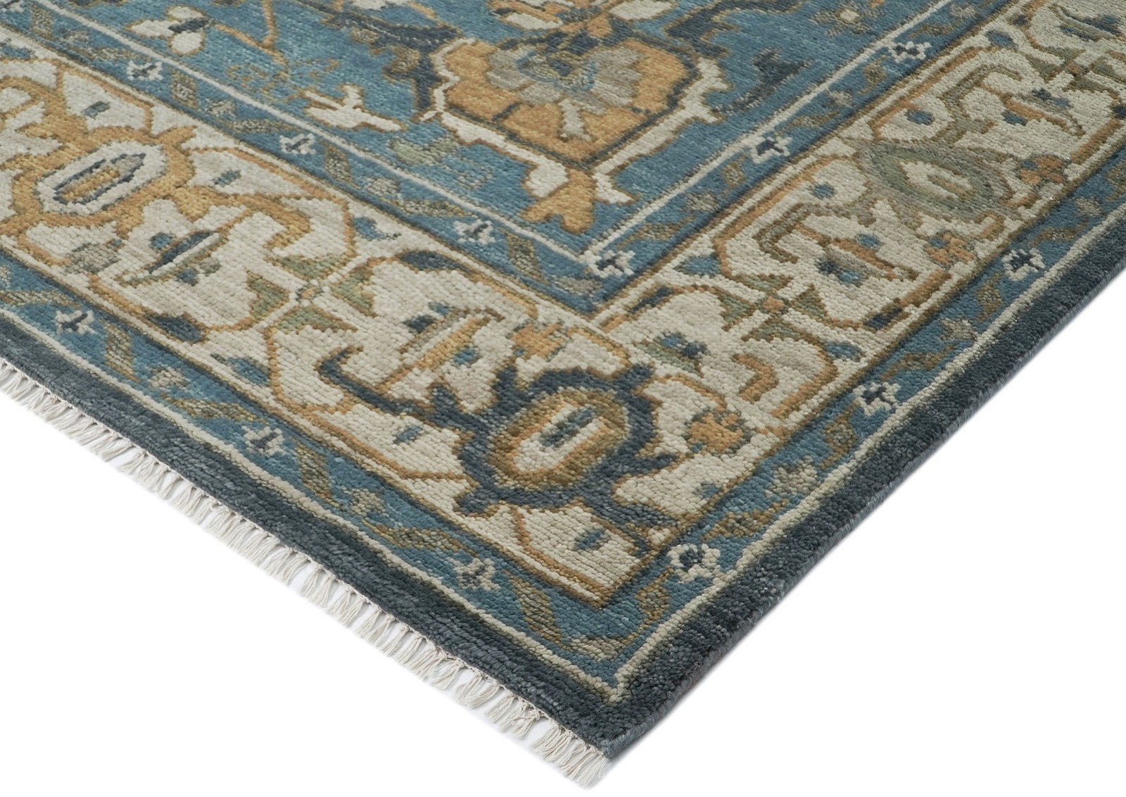 10’2”x14 Hand Knotted Wool Blue, Beige Oushak Tabrizz Rug