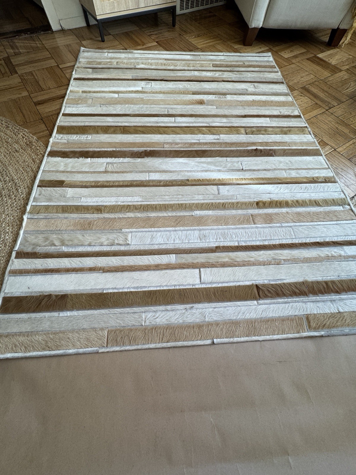 Kyle Bunting Rug Handmade Hide Leather Patchwork Beige/ Brown Shades 51” X 69”
